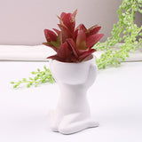 Imitation Human Shaped Ceramic Flowerpot Mini Plant Pot Hug Head Style White