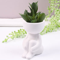 Imitation Human Shaped Ceramic Flowerpot Mini Plant Pot Hug Legs Style White