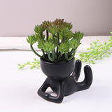 Imitation Human Shaped Ceramic Flowerpot Mini Plant Pot Legs Up Style Black