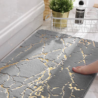 Marble Style Bathroom Rug Super Absorbent Microfiber Plush Non Slip Floor Mat 50x80cm Black Gray