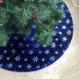 Blue Christmas Plush Tree Skirt with Silver Sequin Snowflake Christmas Decoration -122cm