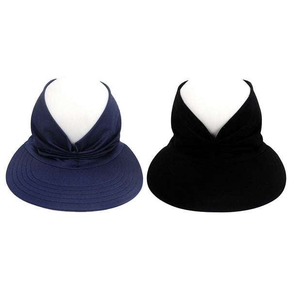 Set of 2Pack Visor Sun Hat Summer Beach Women Cap Elastic Hollow Top Hat Black and Navy