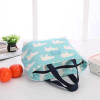 Cotton Linen Lunch Insulated Bag Light Blue