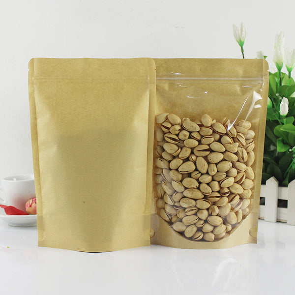 50Pcs Kraft Paper Food Bag Stand Up Pouch Front Clear Zip Seal Food Zipper Bags -Style 2