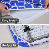 Moroccan Rectangular Fitted Table Cover Elastic Vinyl Tablecloth Blue-XL