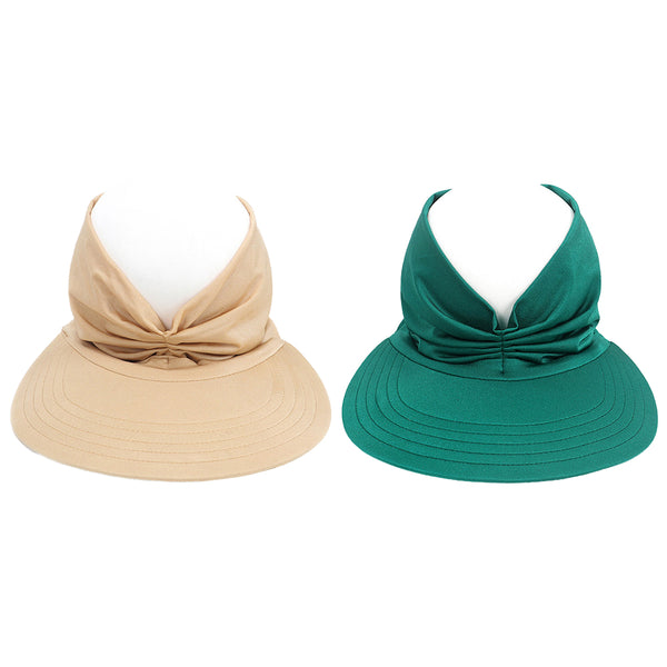 Set of 2Pack Visor Sun Hat Summer Beach Women Cap Elastic Hollow Top Hat Green and Camel