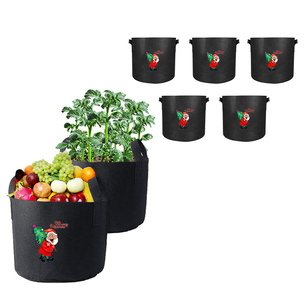 5Pcs Christmas Printed 7 Gallon Potato Grow Bags Non Woven Vegetable Planting Bags