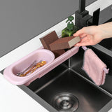 Telescopic Sink Rack Storage Holder Expandable Drain Basket for Home Kitchen Pink