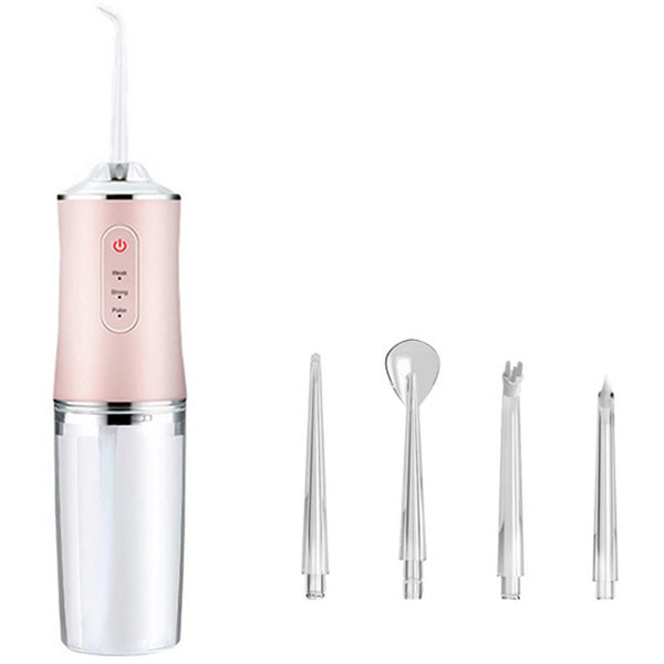 Electric Cordless Water Flosser with Four Nozzles Pink