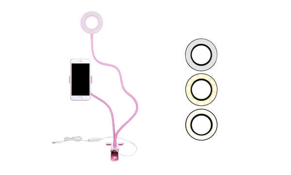 Adjustable USB LED Ring Clip light pink