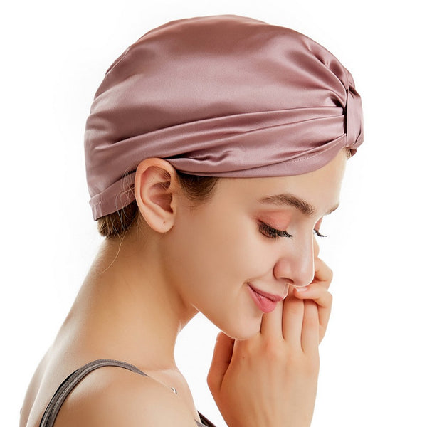 Women Silk Turban Tied Knot Fashion Pleated Turban Cap Beanie Headwrap Sleep Hat