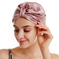 Women Silk Turban Tied Knot Fashion Pleated Turban Cap Beanie Headwrap Sleep Hat