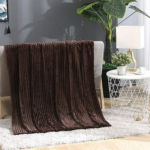 Winter Warm Chunky Fleece Ribbed Throw Luxurious Bedding Blanket for Sofa Couch Bed Coffee