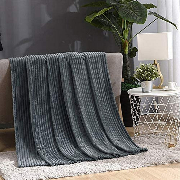 Winter Warm Chunky Fleece Ribbed Throw Luxurious Bedding Blanket for Sofa Couch Bed Dark Grey