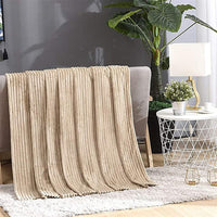 Winter Warm Chunky Fleece Ribbed Throw Luxurious Bedding Blanket for Sofa Couch Bed Khaki