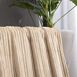 Winter Warm Chunky Fleece Ribbed Throw Luxurious Bedding Blanket for Sofa Couch Bed Khaki