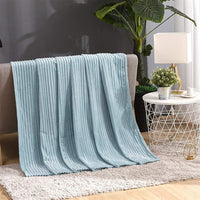 Winter Warm Chunky Fleece Ribbed Throw Luxurious Bedding Blanket for Sofa Couch Bed Light Blue