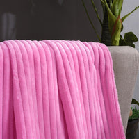 Winter Warm Chunky Fleece Ribbed Throw Luxurious Bedding Blanket for Sofa Couch Bed Rose Red