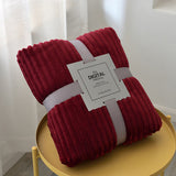 Winter Warm Chunky Fleece Ribbed Throw Luxurious Bedding Blanket for Sofa Couch Bed Wine Red