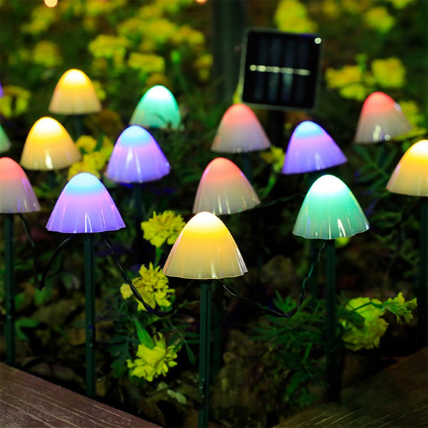 5m 20LED Solar Mushroom String Lights Patio Walkway Lamp Outdoor Garden Decor