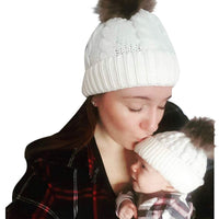 Mum and Baby Matching Knitted Hat Set 2 Pieces Winter Beanie with Pom Pom