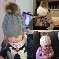 Mum and Baby Matching Knitted Hat Set 2 Pieces Winter Beanie with Pom Pom