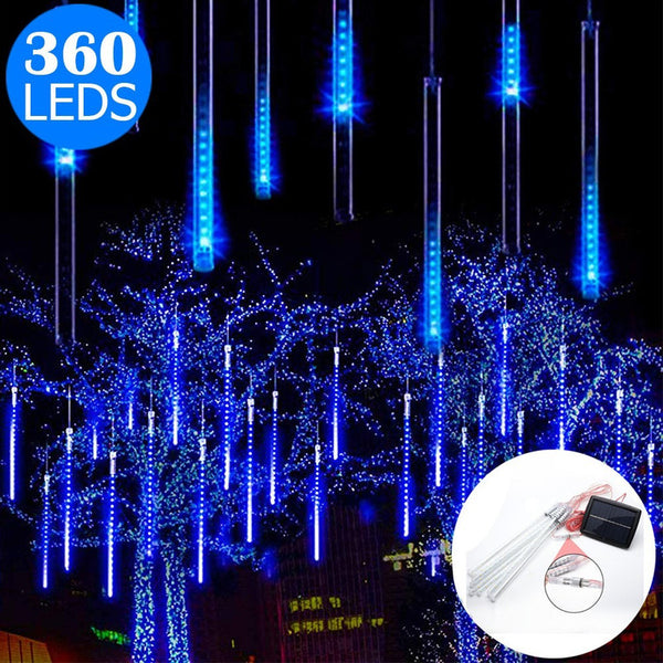 10 Tube 360 LEDs Solar Powered Lights Christmas Decoration Lamps Meteor Shower Rain Lights for Christmas Holiday Party Home Patio Party Blue