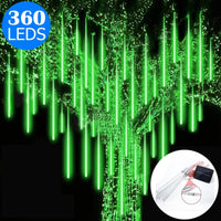 10 Tube 360 LEDs Solar Powered Lights Christmas Decoration Lamps Meteor Shower Rain Lights for Christmas Holiday Party Home Patio Party Green