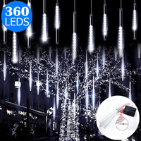 10 Tube 360 LEDs Solar Powered Lights Christmas Decoration Lamps Meteor Shower Rain Lights for Christmas Holiday Party Home Patio Party White