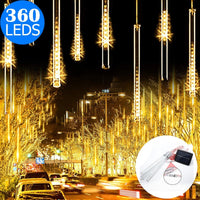 10 Tube 360 LEDs Solar Powered Lights Christmas Decoration Lamps Meteor Shower Rain Lights for Christmas Holiday Party Home Patio Party Warm White